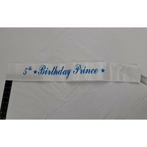 Birthday Prince Sash 5th Party Decor white blue sparkle